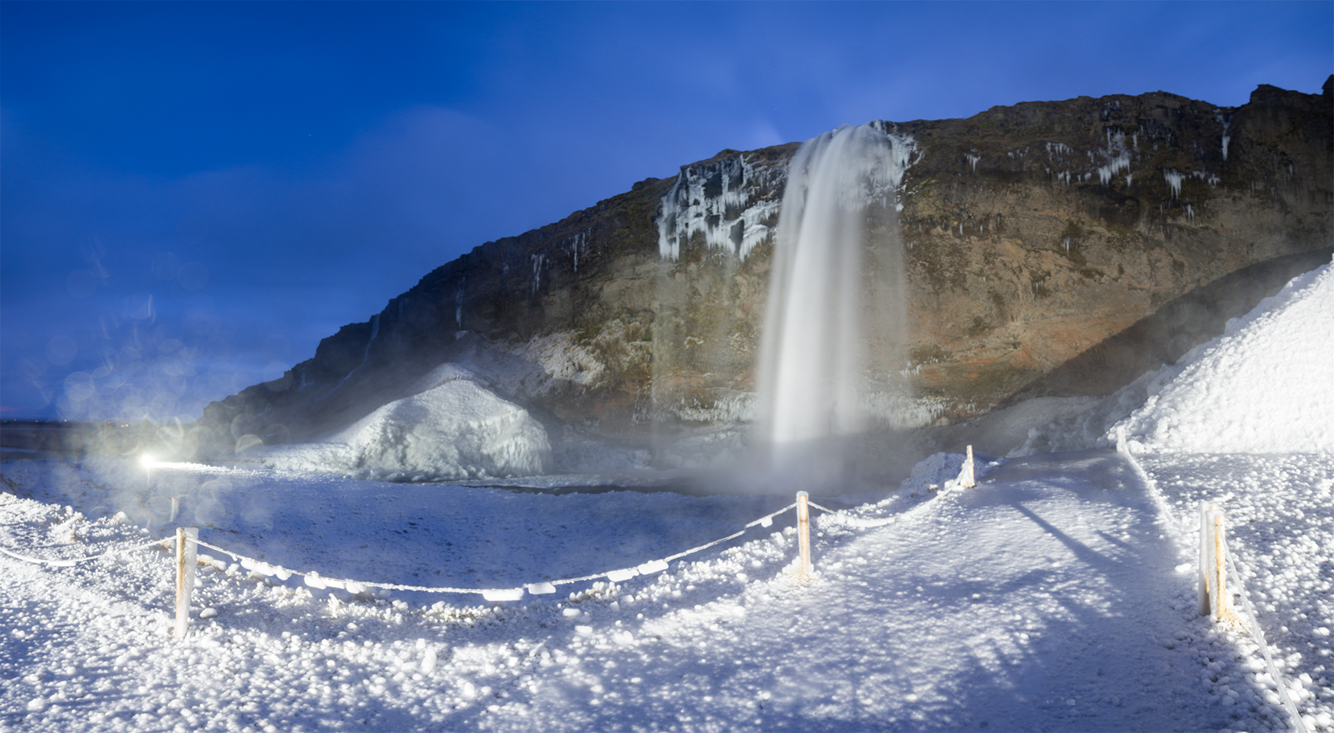 Seljalandfoss famous icelandic nature attraction winter panorama
