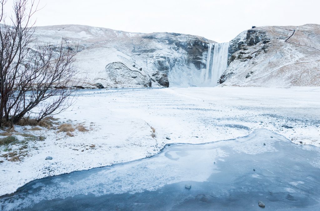 Skogafoss waterfall iceland winter