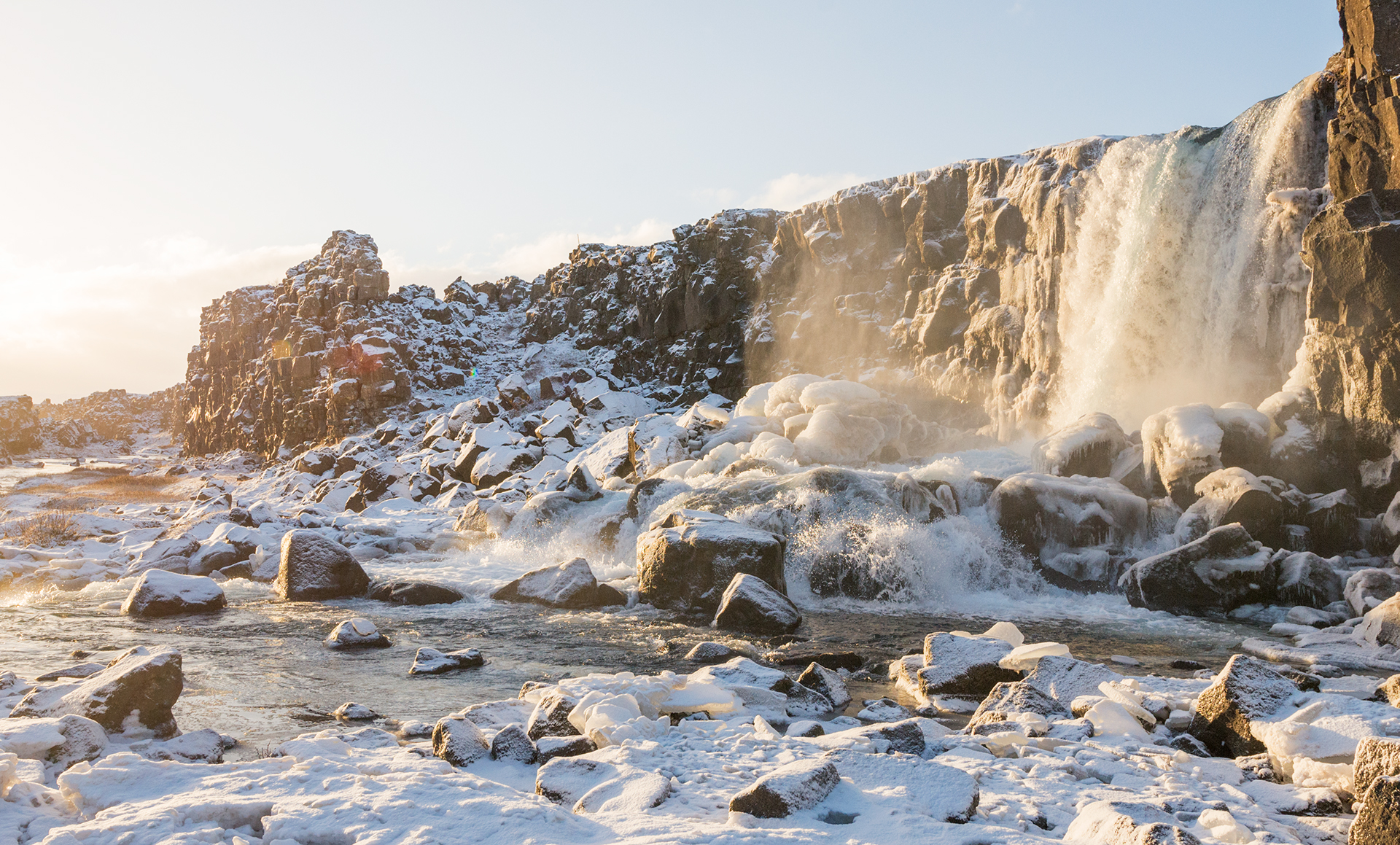 Oxararfoss during the winter days in Iceland
